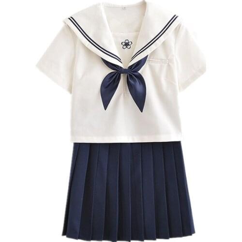 Embroidered Soft Uniform Lady Younger Sister Japanese School Wear Short Sleeve Teens Navy Collegue Suit Academic Suit D-0189