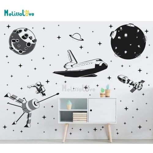 Big Size Space Shuttle Wall Decal Asteroids Planet Bedroom Boy Room Playroom Nursery Decal Removable Vinyl Wall Stickers BD487