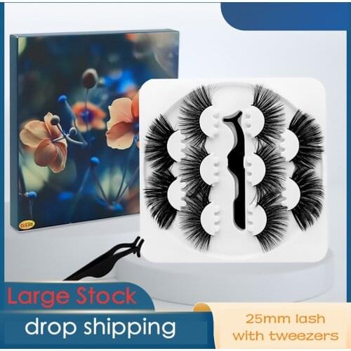 Mink Eyelash 5 Pairs Fake Lashes Wholesale 5D Mink Lashes Packaging Boxes Magnetic Eyelashes Mink 25mm Lashes with tweezers
