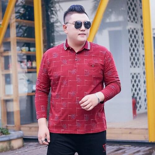 2020 New Plus size 8XL 7XL 6XL T-Shirt Men Spring Autumn Elastic Cotton LapelT Shirt Mens printing Tshirt Long Sleeve Top Tees