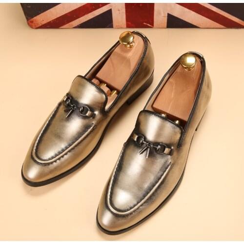 New silver gold spike men loafers shoes luxury brand trendy flat footwear studded male patent leather oxford shoes for men