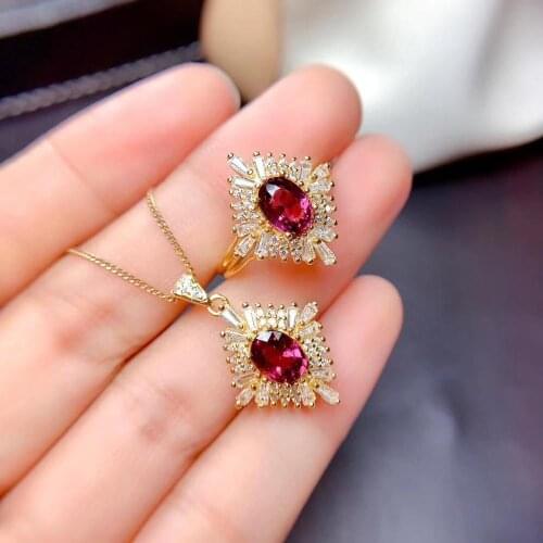 New Arrival Real Natural Garnet Jewelry set Natural And Real Garnet Set 925 sterling silver Fine jewelry 1pc ring,1pc Pendant