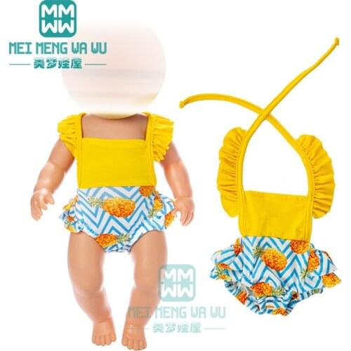 Clothes for doll fit 45cm baby new born doll accessories Yellow halter swimsuit set