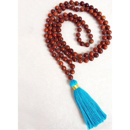 8mm Red Sandalwood 108 Beads Mala Tassel Necklace Spiritua Classic Retro Spirituality Meditation Tibetan Chakra