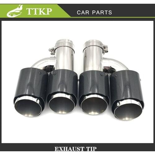 A Pair H Style Dual Carbon Fiber Glossy Stainless Auto Car Refitting Exhaust End Tips Muffler Pipe Silencer Tail Throat Universa