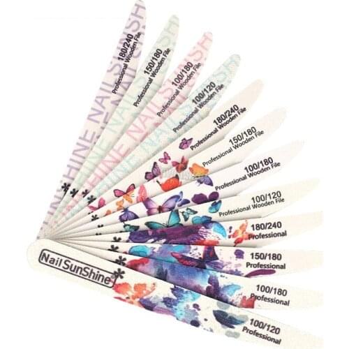 100Pcs High Quality Straight Wooden Nail Files Double Sided Colorful Sandpaper Buffer 100/120/150/180/240 Manicure Nail Tools