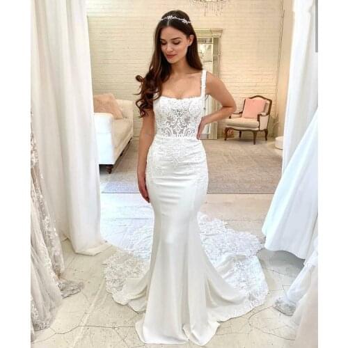 Stunning Spaghetti Straps Robe De Mariee Lace Appliques Beach Cheap Wedding Bride Dress Country Vintage Bridal Gowns