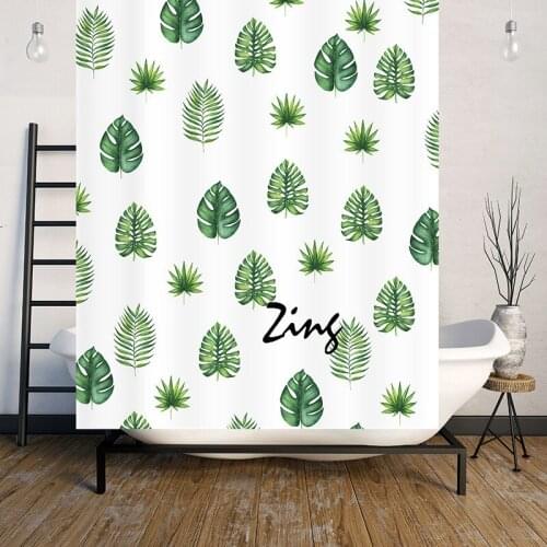 Nordic Green Leaves Thickening Shower Curtain Separating Curtain Toilet Anti-mildew Bath Curtain