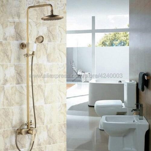 Antique Brass Bathroom Rain Shower Faucet Set 8''Rainfall Shower Head With Hand Shower Sprayer Krs175