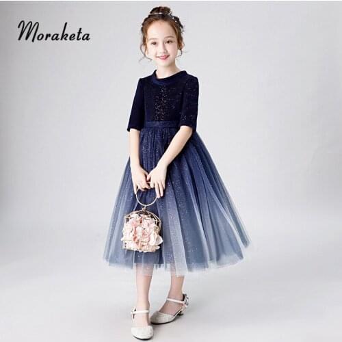 Navy Blue Toddler Pageant Dresses 2019 Shiny Glitter Ball Gown Princess Tulle Flower Girl Dresses For Party And Wedding