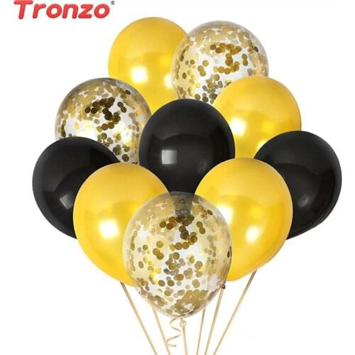 Tronzo 15pcs/Set Confetti Balloons Wedding Birthday Party Decorations Home 12 inch Golden Black Latex Balloon For Kids Favors