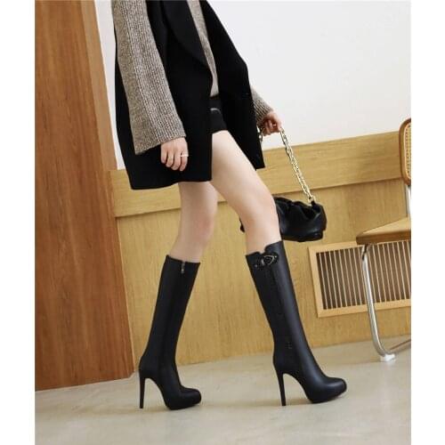 YMECHIC Retro Bow Knee High Boots Women Shoes 2021 New Autumn Winter Splicing 11cm High Heels Black Party Long Shoes Big Size 45