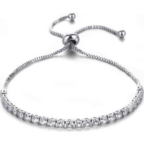 YJGS Luxury Round Zircon Silver Adjustable Bracelets Simple Geometry Bracelets Ladies Tennis Chain Bracelet Bangle Jewelry Gift