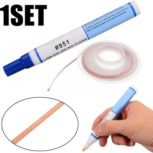 1Pcs 951 10ml Flux Pen Solder Remover No Residue Rosin Flux + 2mm Desoldering Braid Wire For Reworking SMT SMD Through Hole