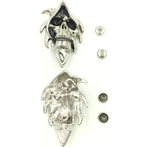 10Sets Antique Silver Tone Punk Skull Skeleton Spike Studs Spots Garment Rivets Clothes Belt Shoes Making 53x36mm
