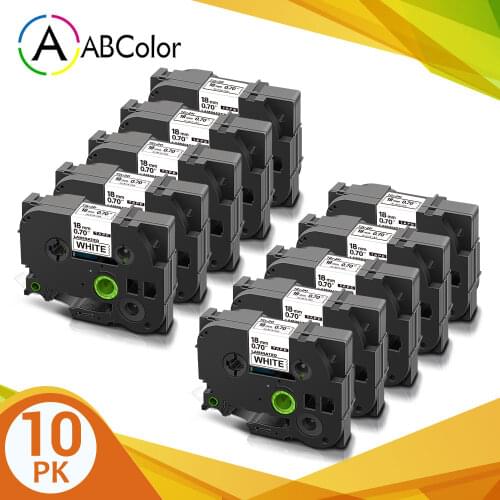10Pcs 18mm TZe-241 tze241 tze 241 Laminated Label Tape Black on White Printer Ribbon for Brother P touch Label Maker PT-D450