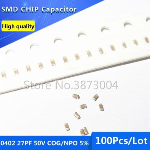100pcs 0402 27PF 50V COG/NPO 5% Thick Film Chip Multilayer Ceramic Capacitor