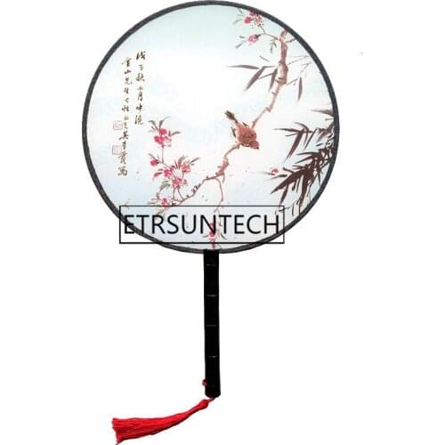 100pcs Wood Handle Chinese Vintage Palace Round Hand Fan Print Wedding Party Gift Favor Dance Performance Props