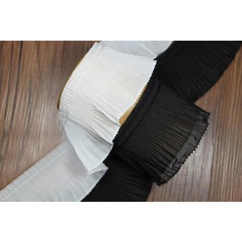 12 Meters White Black Pleated Lace Ribbon Gathered Chiffon Fabric Handmade DIY Wedding Dress Ruffle Lace Trim Sewing Craft