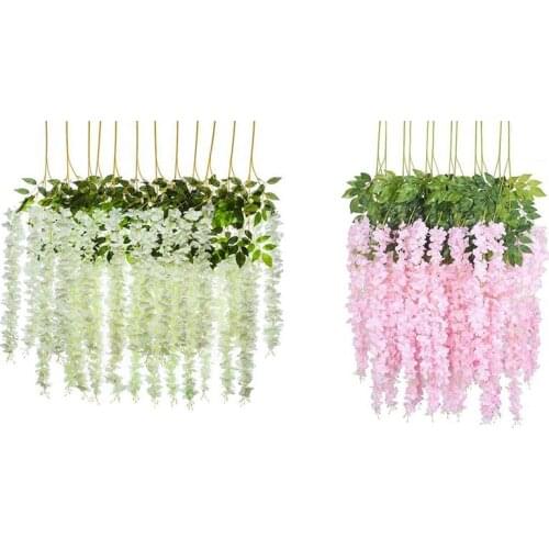 24Pcs Wedding Decor Artificial Silk Wisteria Flower Vines Hanging Rattan Bride Flowers Garland for Home Garden Hotel