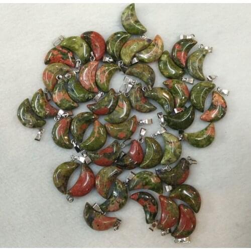 Wholesale 50pcs/lot fashion high quality natural flower green stone moon shape charms pendants for jewelry making free shipping