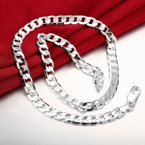 8MM 16" 18" 20" 22" 24" S925 - Cuban Curb Chain Necklace Male Jewelry Brazilians Mens - S925 Chain Cuban Thin
