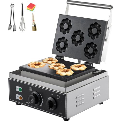 1550W Fast Heating Electric Donut Maker Commercial Automatic Heating Egg Cake Baking Machine 5-Hole Donut Maker Breakfast DIY