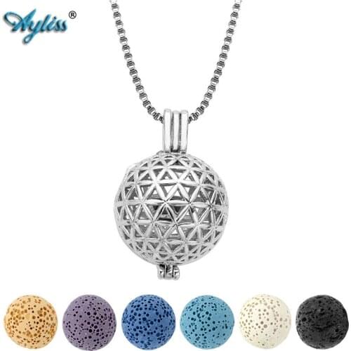 Ayliss New Fashion Lava Rock Stone Essential Oil Diffuser Necklace Tone Aromatherapy Openable Locket Pendant Necklace Set