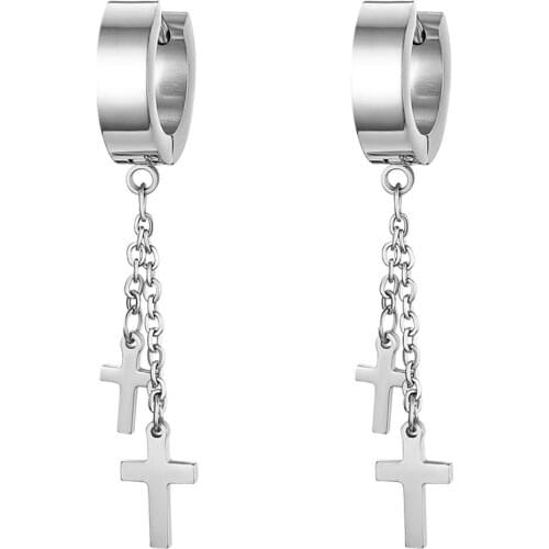 BONISKISS Mens Punk Hoop Earrings Unisex Jewelry Cool Cross Decoration For Halloween Womens Stainless Steel Hip-hop Bijoux
