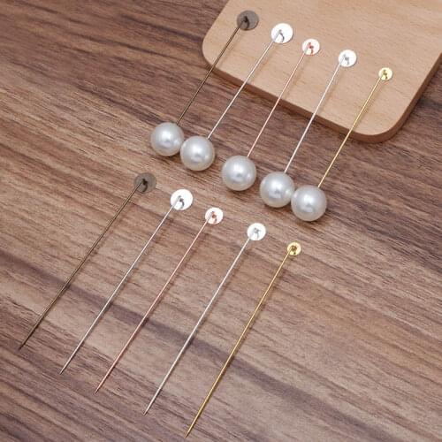 Brooch Pins Hat Pins with Immitation Pearls Stopper 6mm 8mm 10mm Circle Glue Pad Cabochons Bases DIY Findings Safety-pin DIY