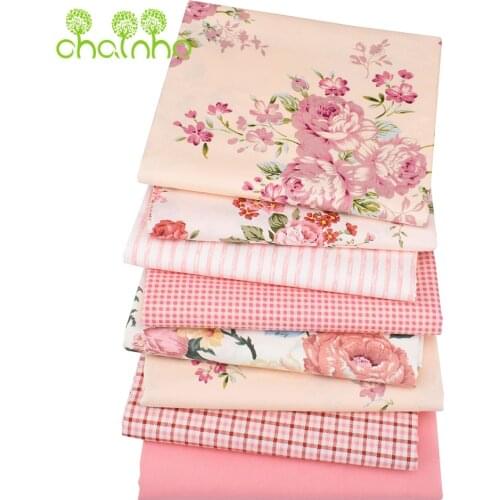 Chainho,8pcs/Lot,Coral Floral Series,Printed Twill Cotton Fabric,Patchwork Cloth For DIY Sewing&Quilting Baby&Children Material