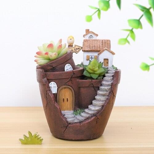 Retro Farmhouse Garden Flowerpot Resin Succulent Potted Balcony Landscape Desktop Decoration Plant Pot(Not Included Plants)