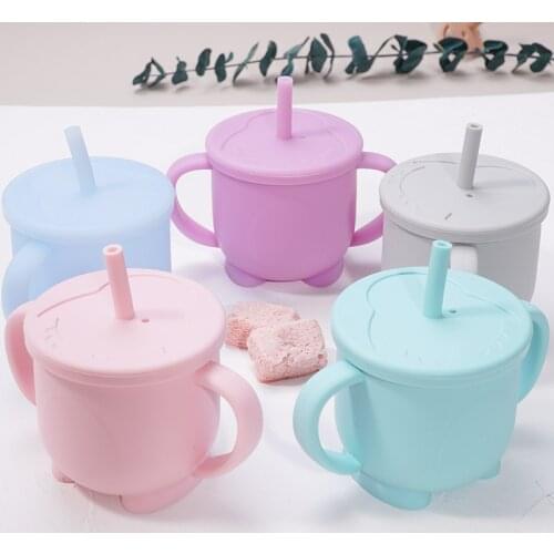 Food Grade Children Silicone Water Bottle Portable Kids Drinking Cups Baby Learn To Drink Cup With Lid