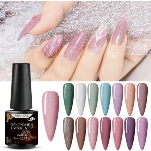 RBAN NAIL Holographics Glittery Nail Gel Polish 7ml Shining Sequins Bling Soak Off Nail UV Gel Varnish Need UV LED Lamp Cure