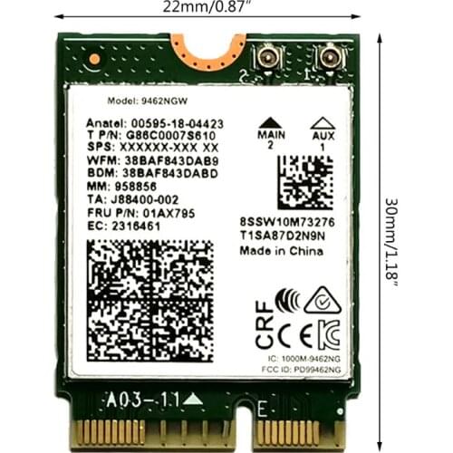 Wireless-AC Dual Band Wifi Card Adapter for In-tel 9462NGW CNVI NGFF M.2 Key E 24BB
