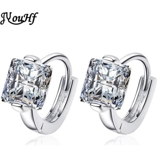 JYouHF Luxury 925 Sterling Silver Crystal Hoop Earrings for Women Fashion Simple Square AAA Zircon Gold Silver Earrings Jewelry