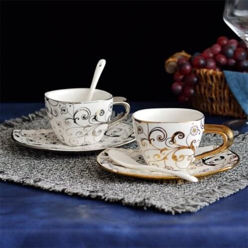 200ml Gold and Silver Ceramic Coffee Cup Hotel Western Restaurant Cafe European Ceramic Coffee Cup and Plate
