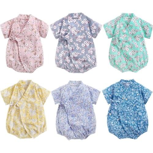 0-3Years Baby Girl Boys Clothing Rompers Jumpsuit Short-sleeved Floral Print Bathrobe Soft Cotton Baby Kimono Newborn Sleepwear
