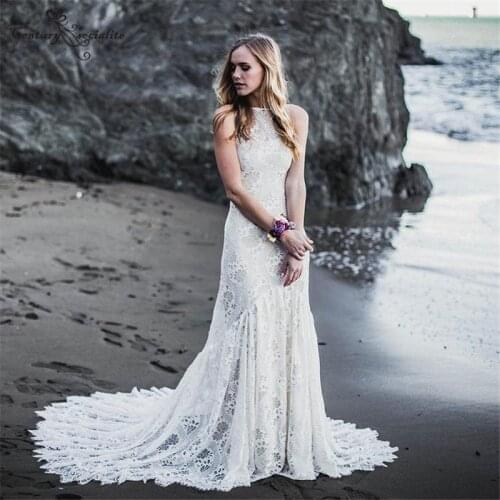 Lace Wedding Dresses Boho for Women Backless Sheath Bohemian Bridal Gowns Beach Bride Dress Plus Size Vestidos De Novia