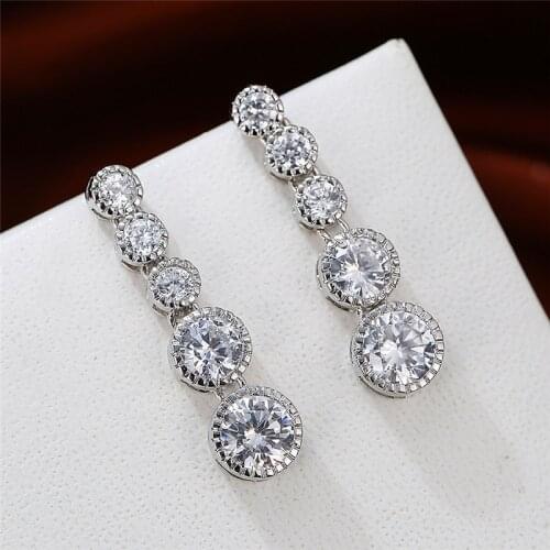 Luxury Female White Zircon Stone Earrings Crystal Long Dangle Earrings For Women Dainty Silver Color Wedding Earrings