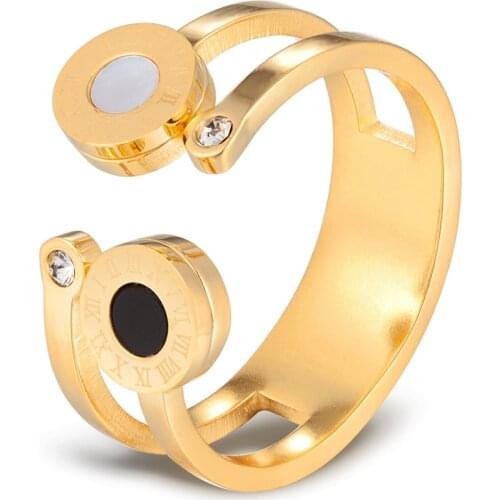 Fashion Design Roman Numerals Stainless Steel Rings Cubic Zirconia For Women Men Crystal Engagement Shell Jewelry Accessories