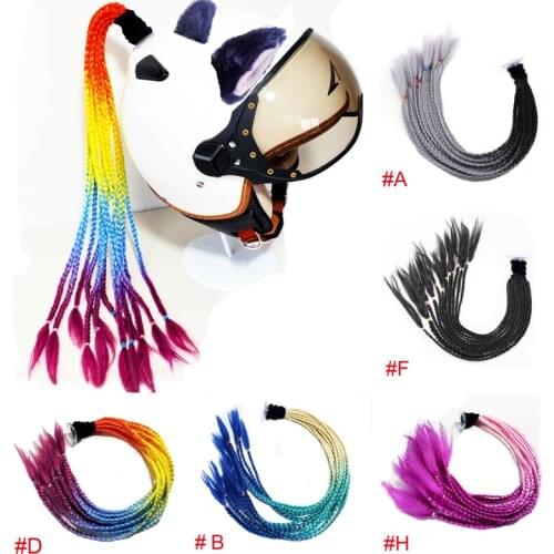 Motorcycle Helmet Dirty Braid Ponytail Cat Ears Motocross Full Face Off Road Helmet Deco Accessories Sucker Punk Cosplay Styling