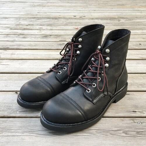 Yomior Brand New Luxury Shoes Vintage Men Boots Cow Leather Goodyear Welted Ankle Boots Dress Wings Motorcycle Wine Red Boot