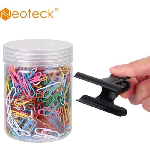 Neoteck 15, 19, 63mm Size Metal Binder Clip and 500pcs Color Paper Clip Plastic Coated Paper Clip Office Commodity Clip