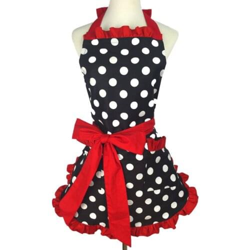 New Cotton Polka Dot Print Apron Skirt Womens Blouse Simple Bandage Advertising Apron Womens Home Kitchen Supermarket Overalls