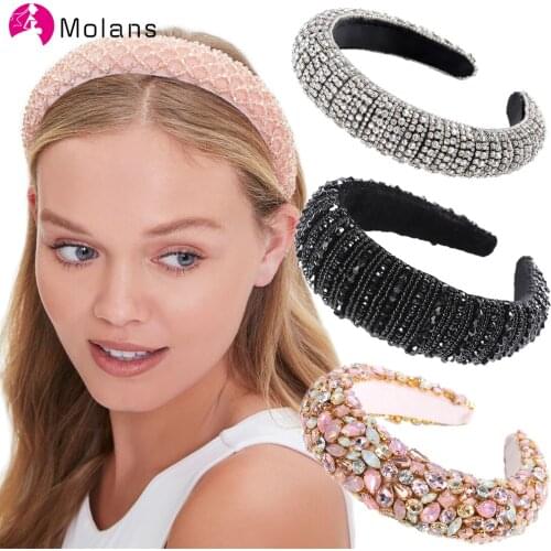 MOLANS Sparkly Padded Rhinestones Headbands Full Crystal Luxurious Limited Edition Hairbands Bejewled Black White Women Headband
