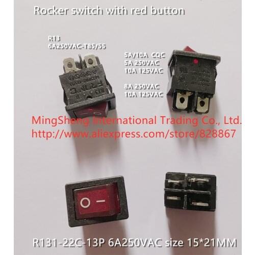 Original new 100% import switch original authentic ship with red R131-22C-13P 15*21 rocker switch