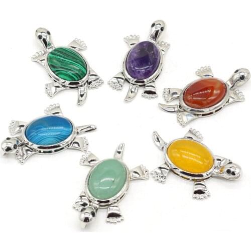 Wholesale Natural Stone Amethysts Pendant Tortoise Retro Alloy Tiger Eye Charms for Jewelry Making DIY Necklace Accessories Gift