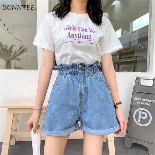 Shorts Women Denim Soft Wide Leg Loose Oversize Elastic Waist Korean Fashion Summer Streetwear Popular Pockets Empire All-match