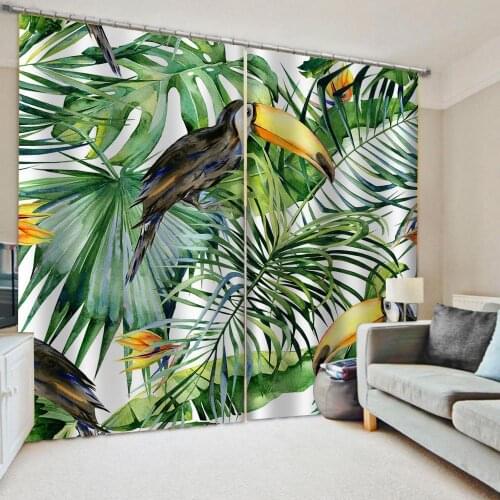 Modern Home Decoration Living Room Curtains green leaf curtains Window Blackout Luxury 3D Curtains set For Bed room